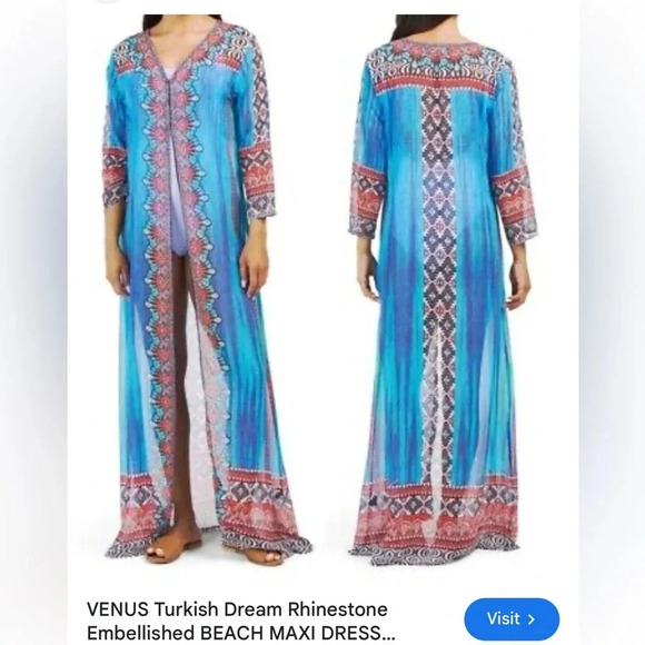 Venus La Moda Turkish Dream Rhinestone Embelished Beach Cover Up Maxi Dress L/XL - Picture 3 of 9